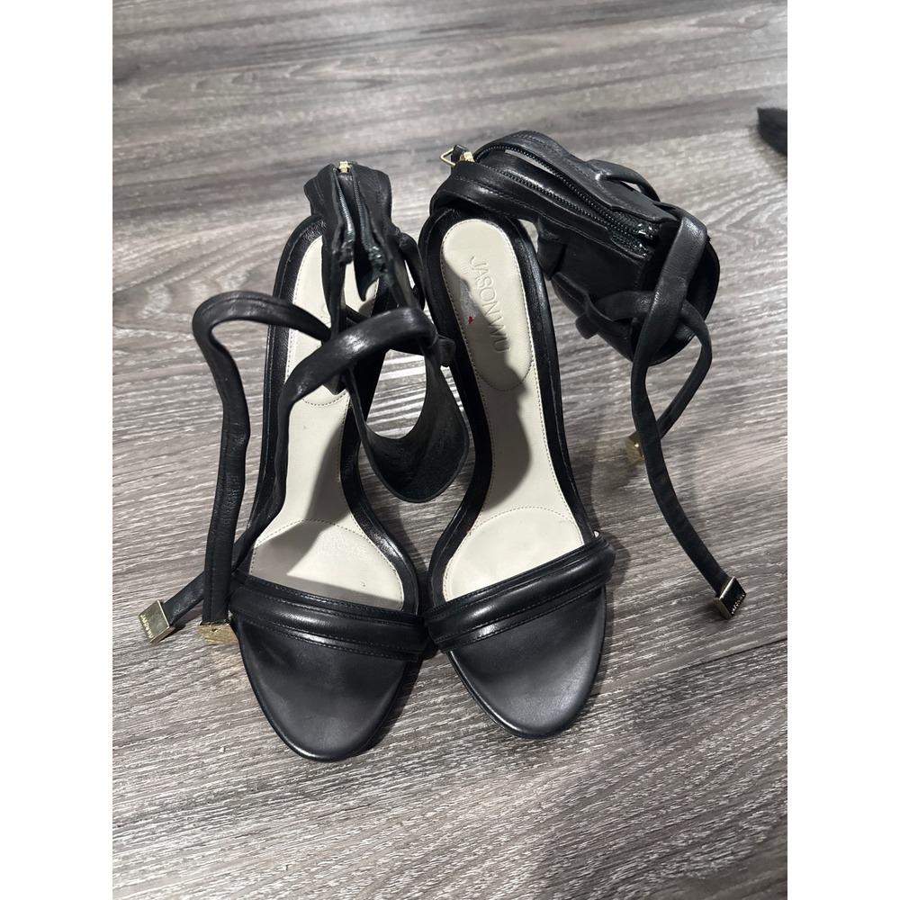 Jason Wu Black Leather Ankle Wrap Stiletto Sandals Made in Italy Size 35.5